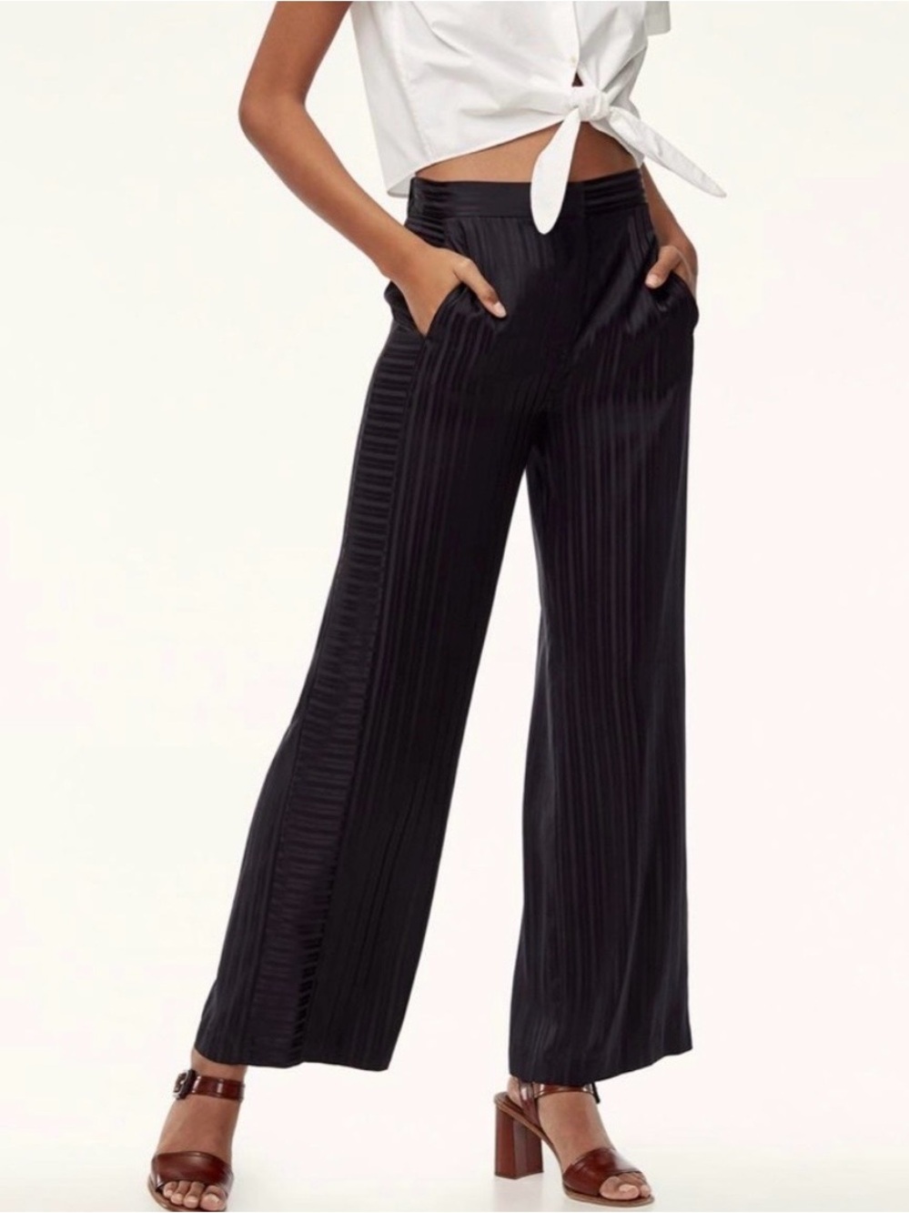 NEW Wilfred Chablais Silk Rayon Wide Leg Pant Striped Size 8 Medium NWOT - Picture 2 of 13